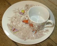 Fitz & Floyd BUTTERFLY GARDEN Snack Plate & Cup Set